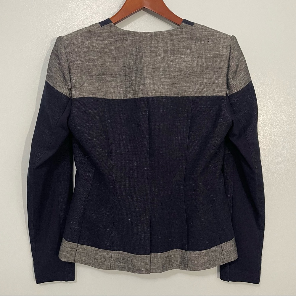 BCBGMaxAzria Blue and Gray Color-Block Linen Cotton Blazer S - Picture 3 of 14